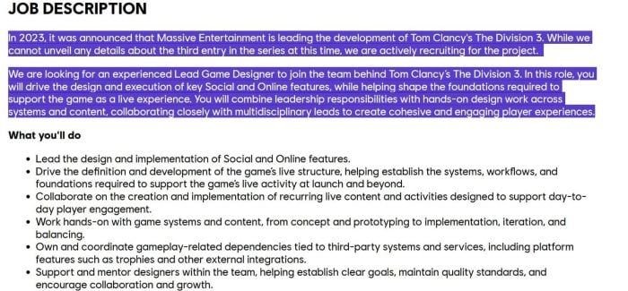 《全境封锁3》开发加速 Ubisoft 一口气招聘7大核心职位