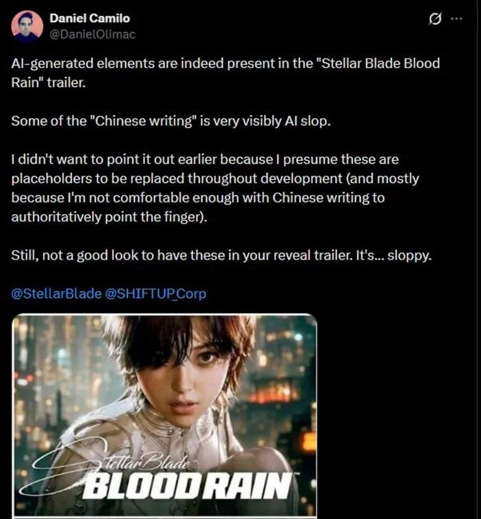 《剑星》续作《Blood Rain》预告惹争议 玩家质疑使用 AI 生成素材 《剑星》续作《Blood Rain》预告惹争议 玩家质疑使用 AI 生成素材